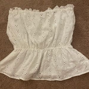 Lace-up back white patterned tube top
